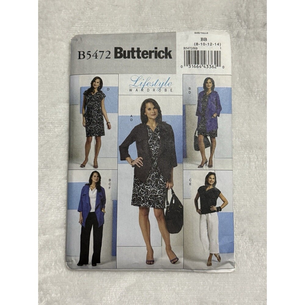 Butterick B5472 Sewing Pattern Misses Jacket Top Dress Pants Sash Size 8-14